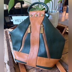 Valentina Italian Convertible Shoulderbag Backpack Green/Tan Leather